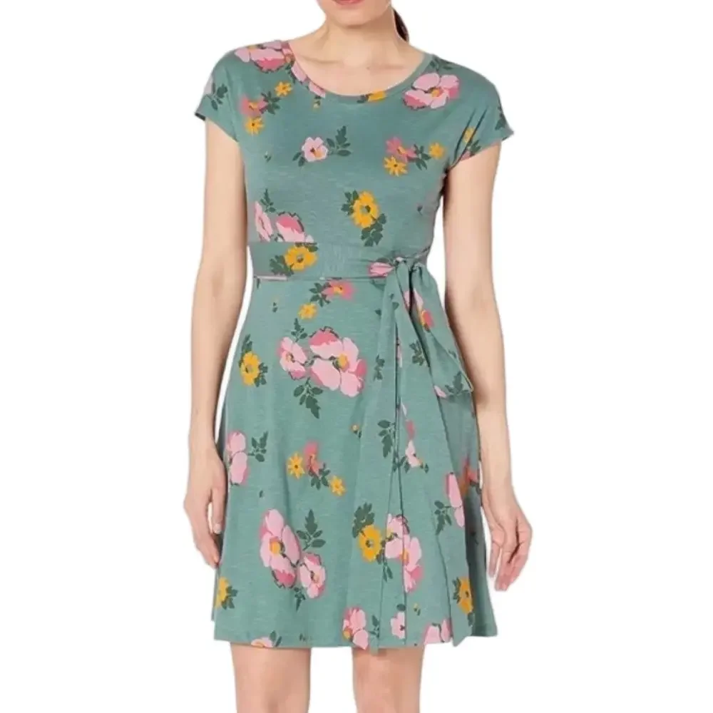 Toad and Co Floral Green Faux Wrap with Tie Waist Dress Size XS - Picture 1 of 15